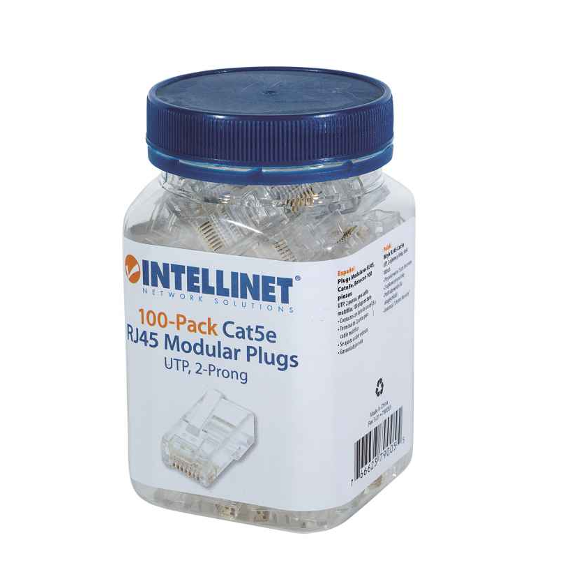 INTELLINET 790055 PLUG RJ45 CAT5E MULTIFILAR UTP BOTE 100 PZAS ORO 15-MICRAS UTP