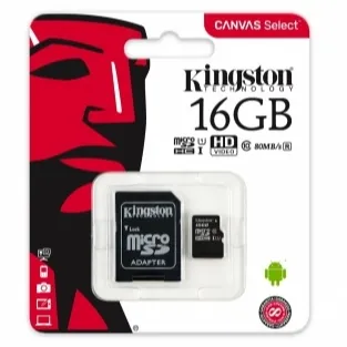 MEMORIA FLASH MICROSD UHS-I CLASE 10 KINGSTON 16GB CON ADAPTADOR SD