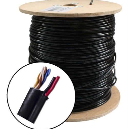 Bobina de Cable UTP CAT5E Siamés / 305 Metros / Uso Exterior / CCA / UTP+Cables de Energía Cal. 18 AWG / Doble Forro en Cable UTP / Ideal para Cableado de Video