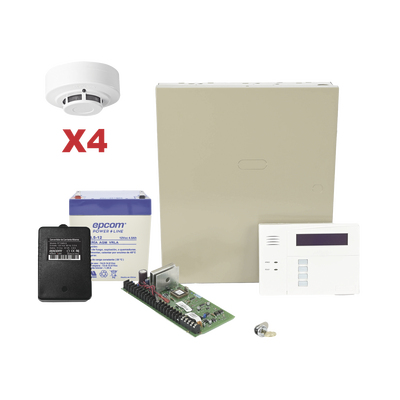 Kit de Panel de Alarma VISTA48LA con Gabinete, Batería y Transformador / 4 Sensores de humo