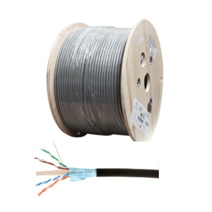 Bobina de Cable Blindado F/UTP de 4 Pares, Para Exterior con Gel, Cat6A (23 AWG), Industrial para Climas Extremos, Enterrado Directo, Color Negro, 305 m