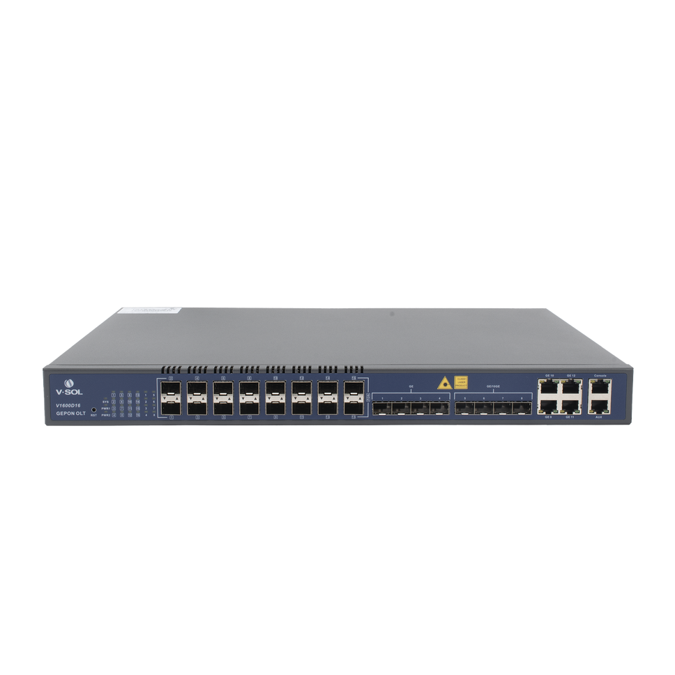 OLT de 16 puertos EPON con 12 puertos Uplink (4 puertos Gigabit Ethernet + 4 puertos SFP + 4 puertos SFP+) , hasta 1,024 ONUS