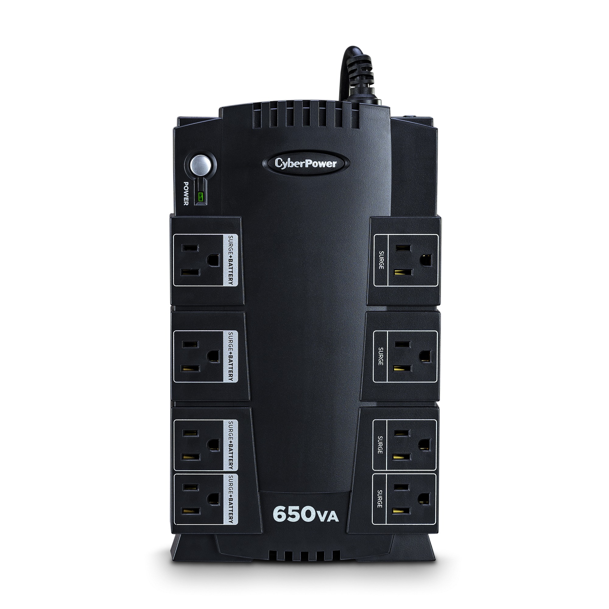 UPS de 650 VA/390 W, Topología Standby con Modo Ahorrador ECO, Entrada 120 Vca NEMA 5-15P, Con 8 Tomas NEMA 5-15R 