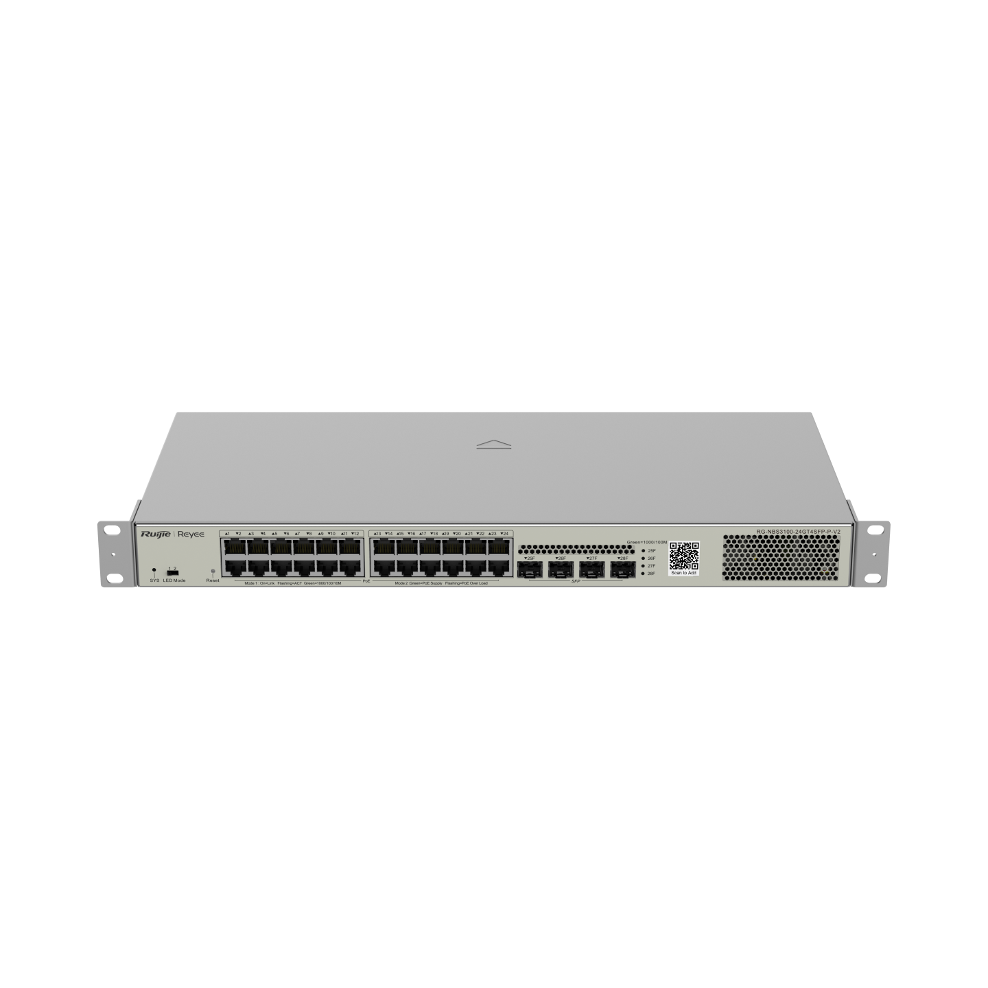 Switch Administrable L2 PoE+ hasta 370W, 24 Puertos Eth 1G, 4 puertos SFP 1G, Administración Remota en la Nube.