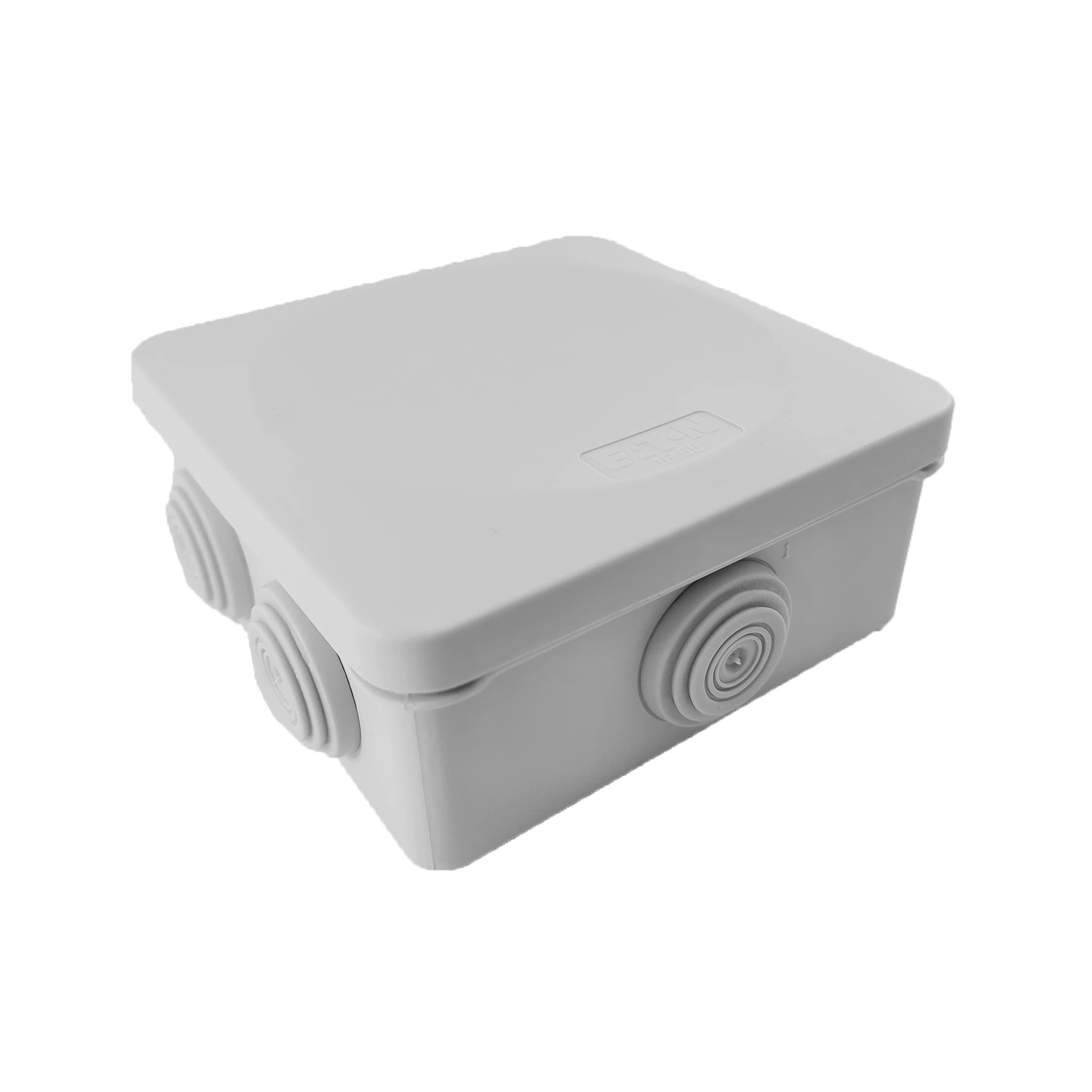 Caja de derivación (estanca) de PVC Autoextinguible con 7 entradas, tapa a presión, 100x100x45 MM (Medidas internas, mayor área permisible para el cable, Para instalación al exterior (IP55)