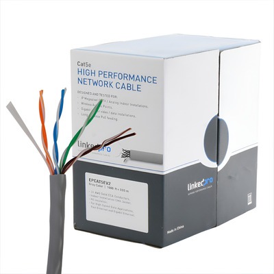Bobina de cable de 305 m ( 1000 ft ) Cat5e, Aleación de Cobre y Aluminio ( CCA ), color Gris, Uso Interior. 