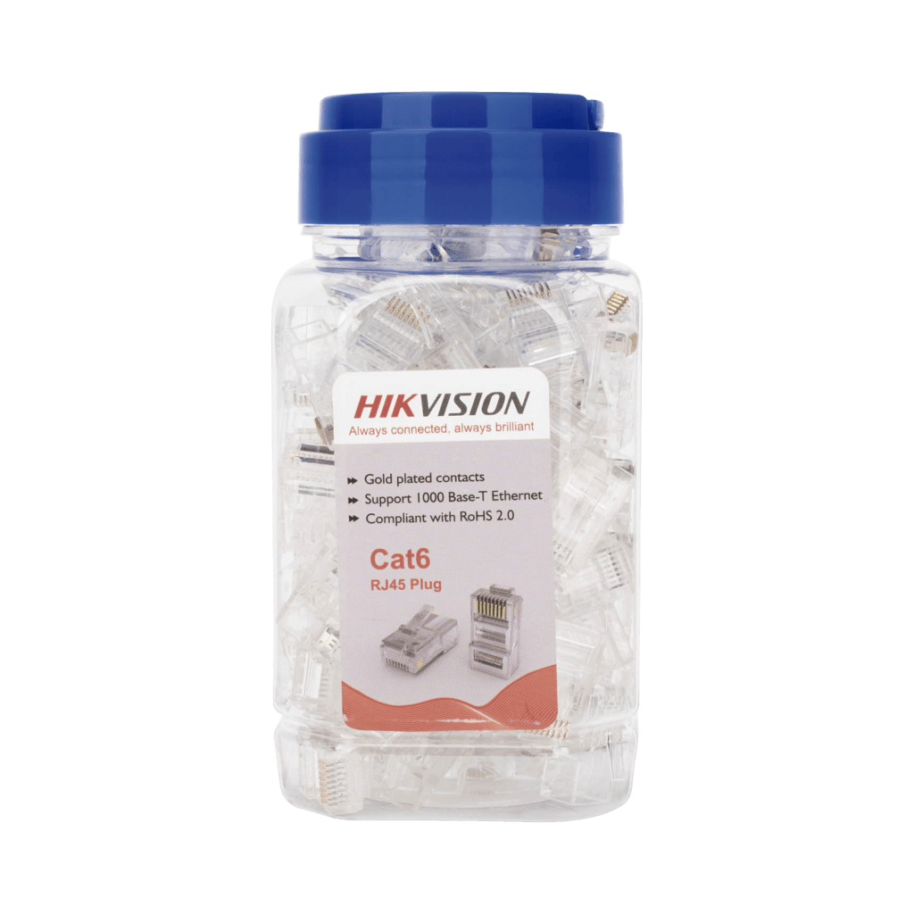 Bote con 100 Piezas de Plug Modular RJ45 / Cat 6 / Chapado en Oro a 30 Micras / Sin Blindaje / Fácil Instalación / Uso Interior / Soporta Norma TIA-568B / Cumple con RoHS 2.0
