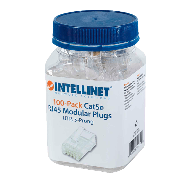 Plug RJ45 CAT5E solido UTP / Bote 100 piezas / ORO 15-micras
