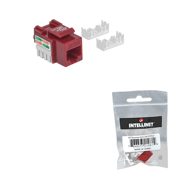 Jack RJ45 /Cat 6 / KEYSTONE / Color rojo / De impacto / Para cable sin blindaje UTP Cat 6