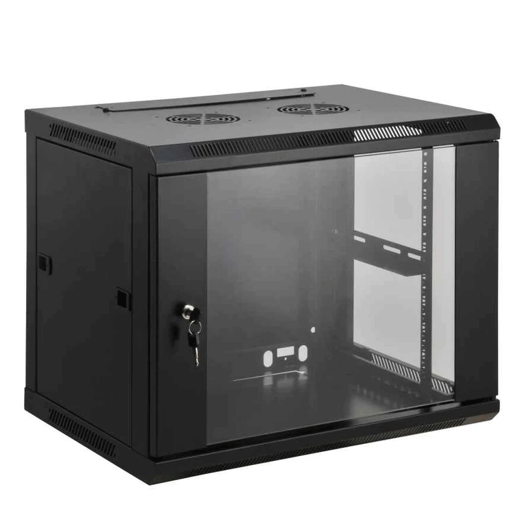Gabinete mural de 19" / 6UR / Ensamblado / Color Negro /Carga máxima de 60 KG  / Para montaje en rack de 19"