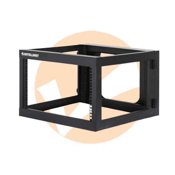 Rack abierto de 19" para montaje en pared, 4 postes, 6U Marco abatible, 6 Unidades, 600 mm de profundidad, ensamblado