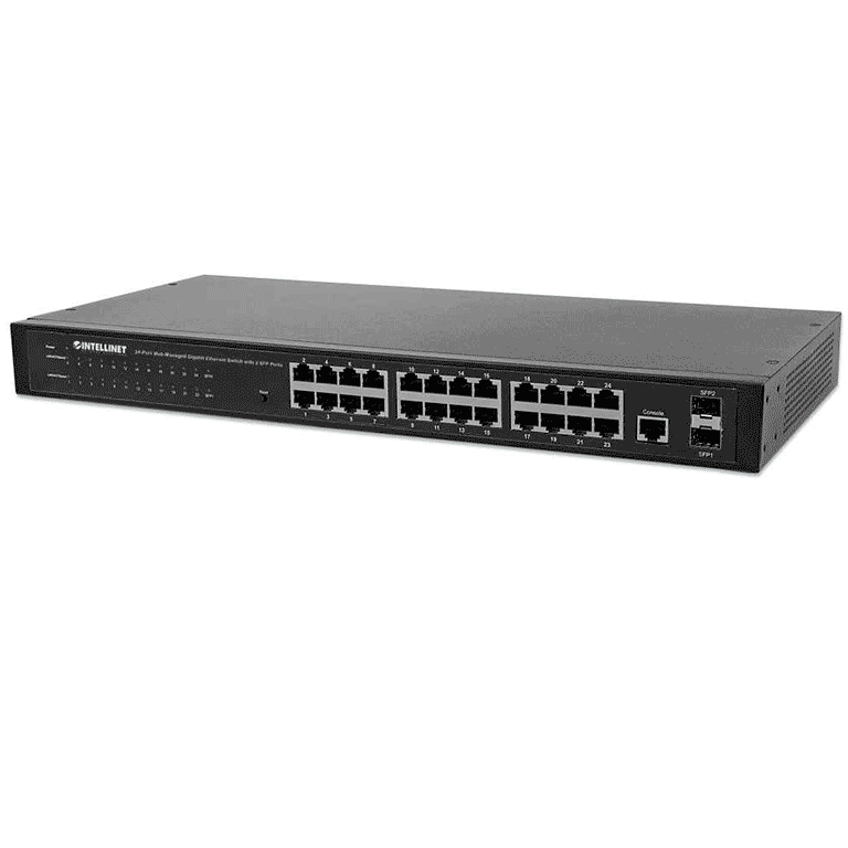 Switch de 24 Puertos Gigabit Ethernet Administrable por Web con 2 puertos SFP 24 puertos RJ45 10/100/1000 + 2 puertos SFP, IEE 802.3az Ethernet con Eficiencia de Energía
