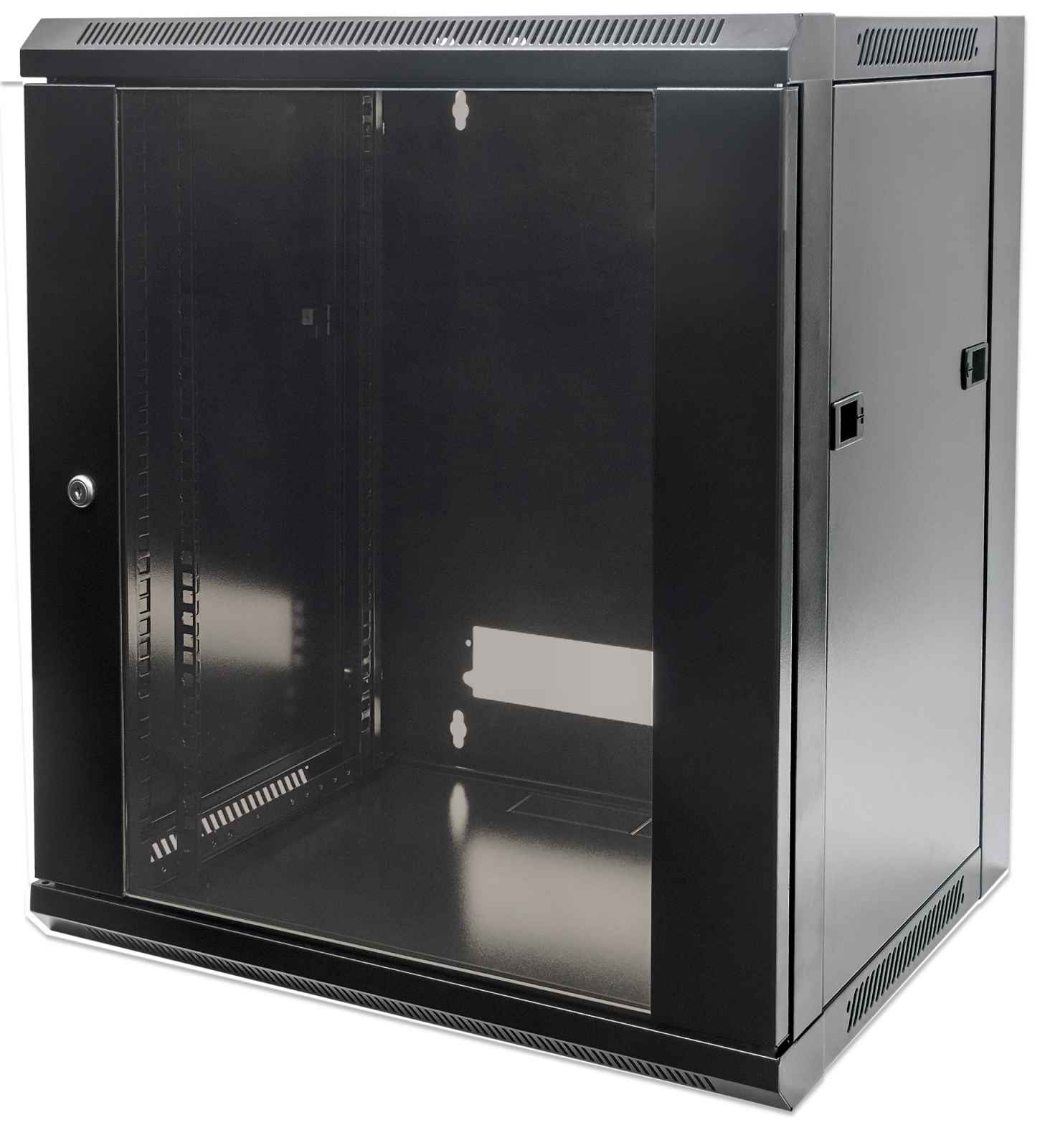 Gabinete mural de 19" / 15 UR / 570x600mm / Flatpack / Negro / 60 Kg