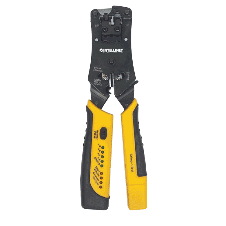 Pinza Crimpeadora Universal de Plugs Modulares y Probador de Cables 2-en-1 Crimpeadora y Probador de Cables - Corta, Pela, Remata y Prueba