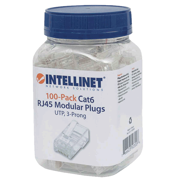 Plug RJ45 CAT6 solido UTP / Bote 100 Piezas / ORO 15-micras