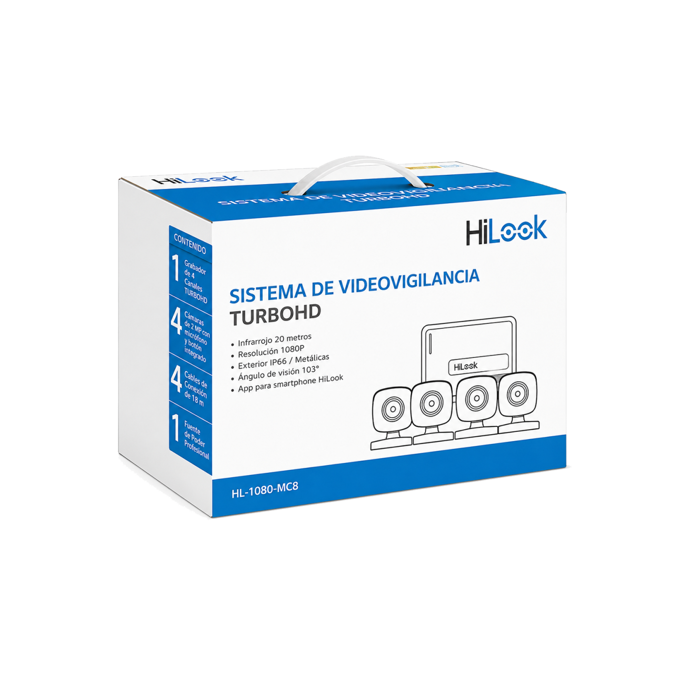 KIT TurboHD 1080p / DVR 8 canales con H.265+ / 4 Cámaras Bala Metálicas / Fuente de Poder / Accesorios de Instalación