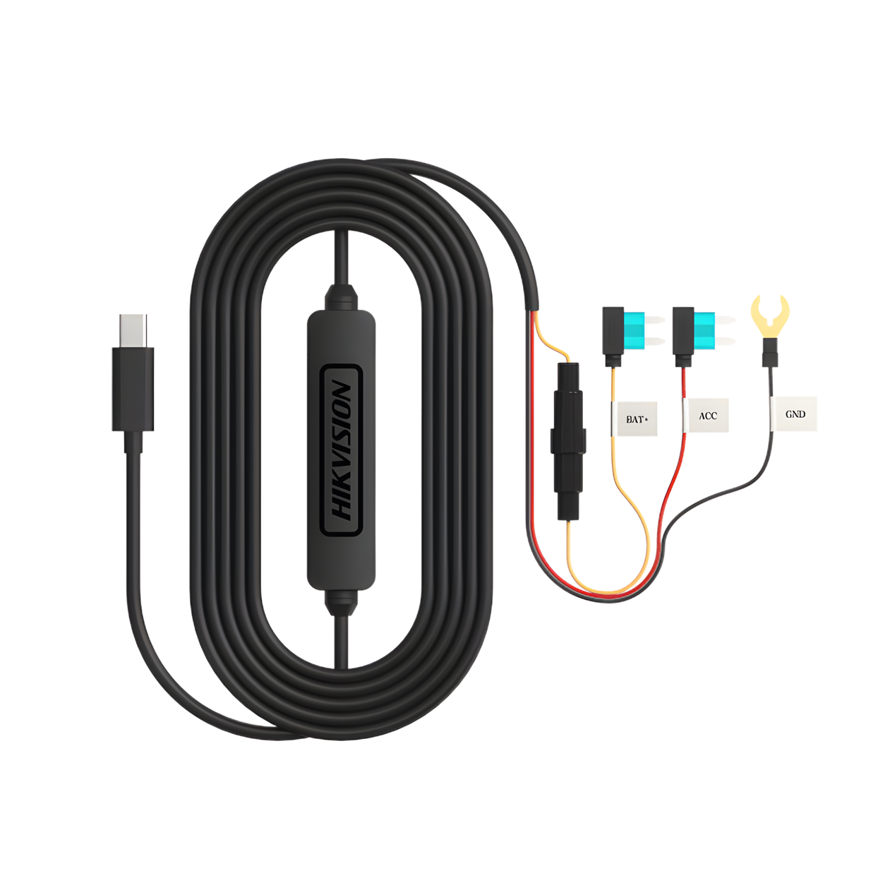 Convertidor Buck DC-DC / Entrada 12-24V DC / Salida 5V Type-C / Protección Baja Tensión 11.3V / Cable 3.4 m (11.2 ft) / Compatible con Dashcams Hikvision