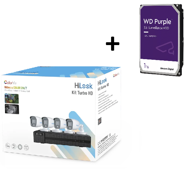 [D. DURO 1TB INSTALADO] Kit de Videovigilancia TurboHD / 2 Megapixel / 4 Canales + 1 IP / ColorVu 20 m (65.6 ft) / Audio por Coaxitron / 4 Cámaras Bala